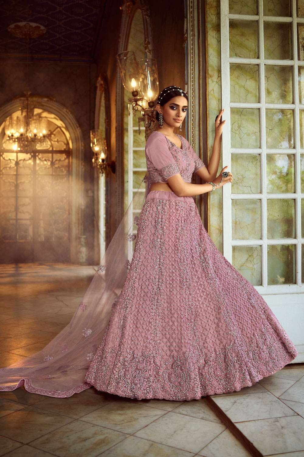 Silk Fabric Pink Color Bridal Lehenga Choli With Heavy Look Embroidered Work