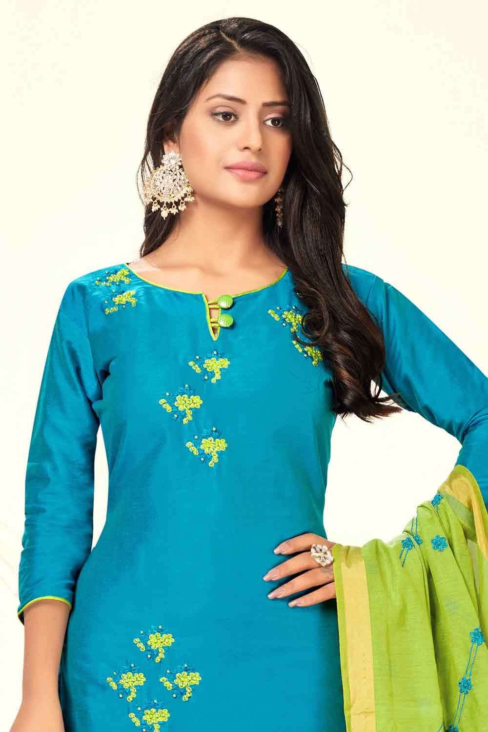 Latest Blue South Cotton Churidar Suit UK - cs4182