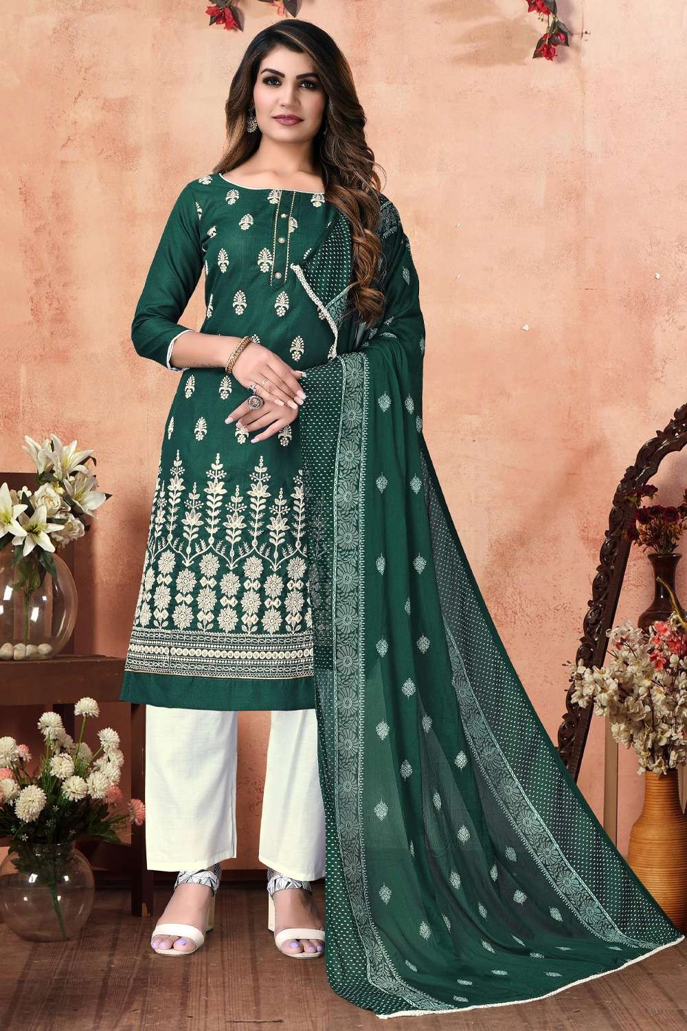 PAKISTANI DESIGNER PARTY Wear Embroidery Bottle Green Salwar Kameez Bridal  M $119.99 - PicClick