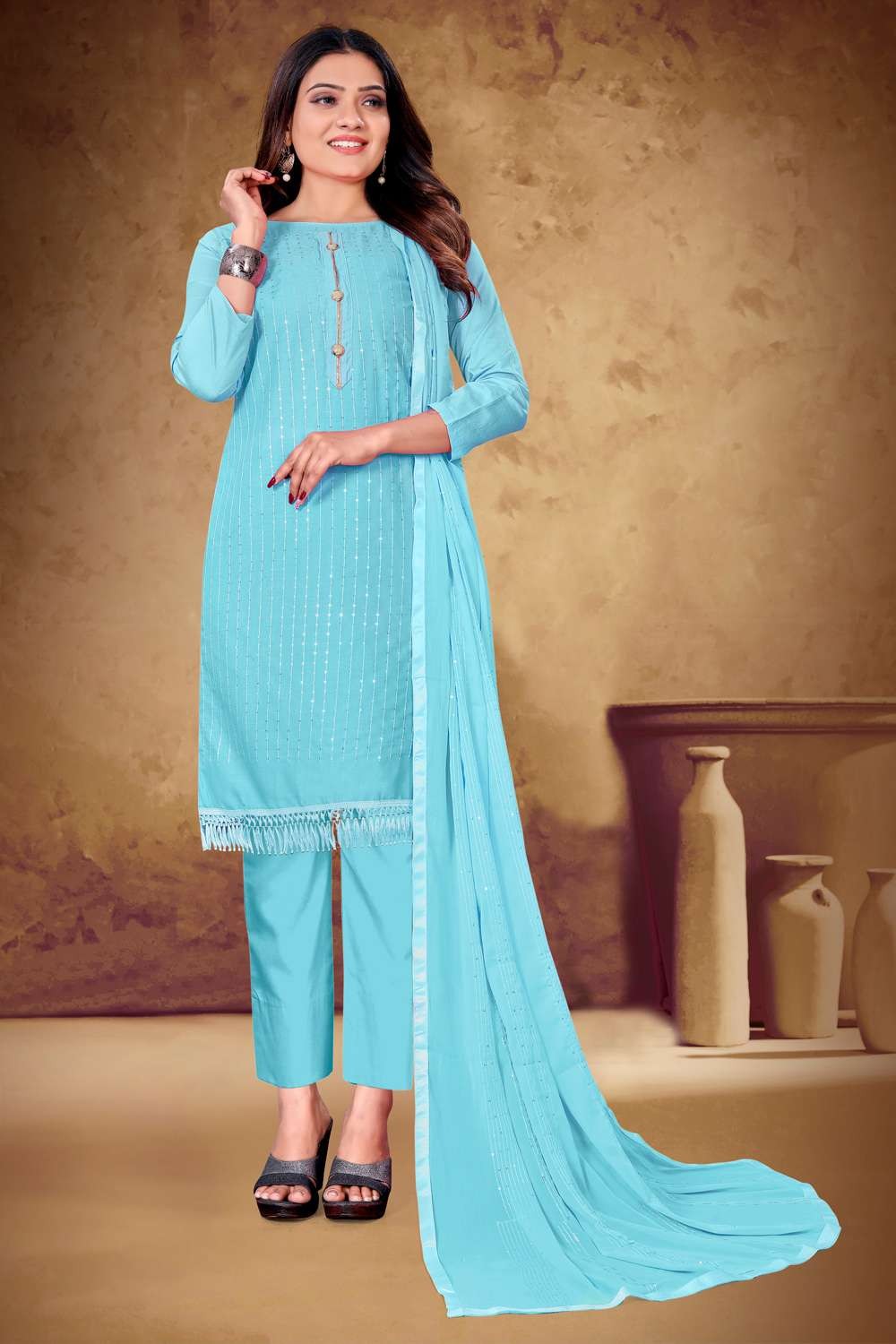 Buy Light Blue Salwar Suit In Chanderi by Designer MEHAK TALREJA COUTURRE  Online at Ogaan.com