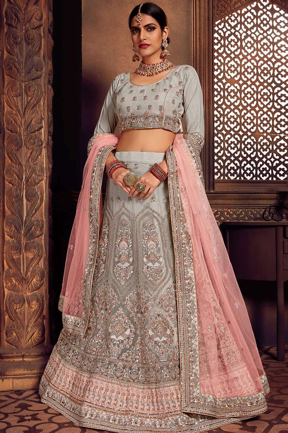 Beautiful Grey Pink color Sequence & Mirror Embroidery work Lehenga choli  for Wedding Function . SHOP FROM OUR WEBSITE AND GET PREMIUM… | Instagram