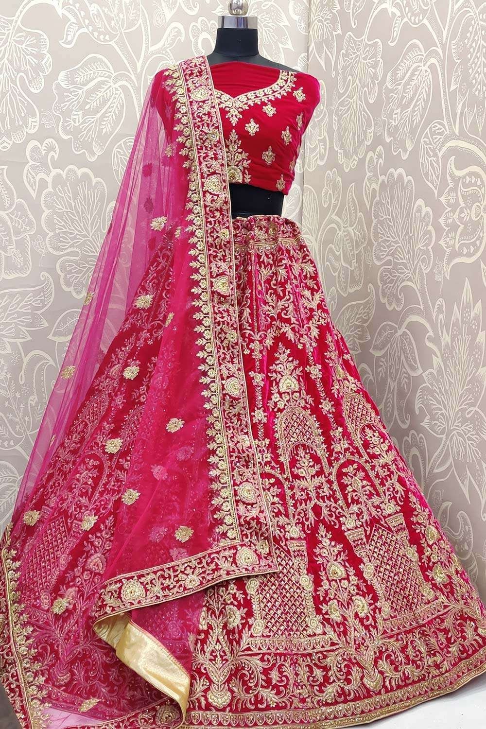 Rani & Beige Color Lehenga Choli... | Silk lehenga, Lehenga choli, Pink  lehenga