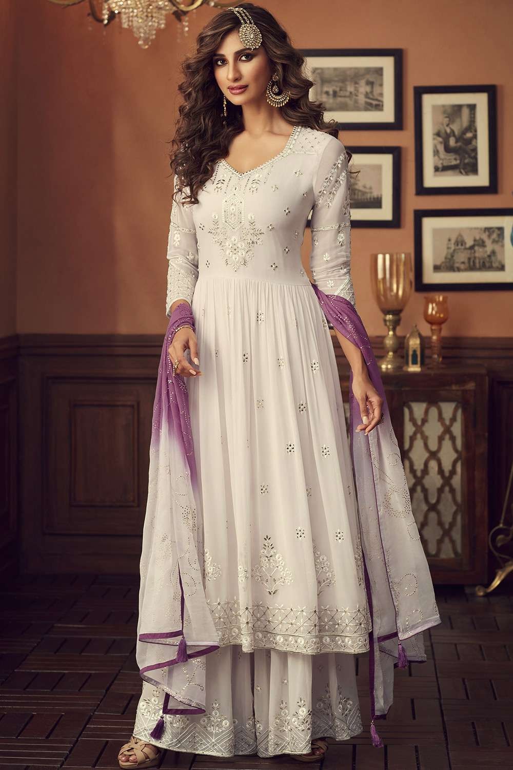 Buy White Semi Stitched Anarkali Suits Online for Women in USA