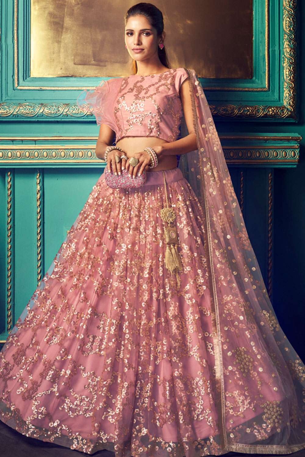 Pink color Reception wear lehenga choli – Panache Haute Couture