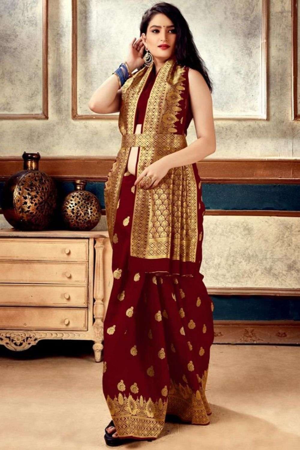 PVR-BANARASI GOWN BY FASHID WHOLESALE BEAUTIFUL STYLISH FANCY COLORFUL  CASUAL WEAR & ETHNIC WEAR BANARASI