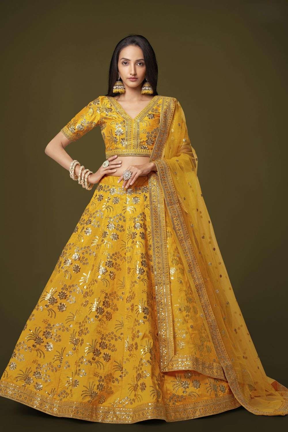 Shop Online Yellow Bridal Designer Lehenga Choli : 263311 - Lehenga Choli
