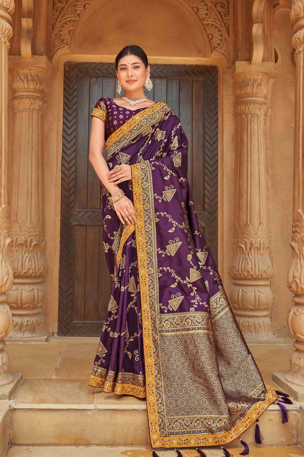 Buy the elegant Plum Purple Banarasi Saree online-Karagiri – Karagiri Global