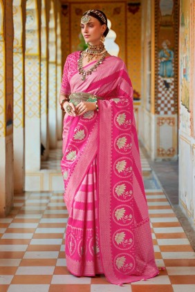 Pink Silk Saree with Printed,weaving - SR23494